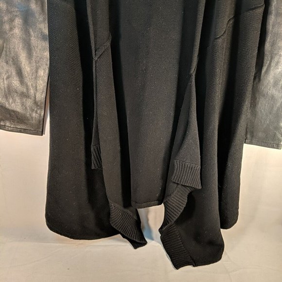 Blank NYC Hooded Cardigan Faux Leather Wool Black Knit Sweater Long Women XS - Picture 5 of 10